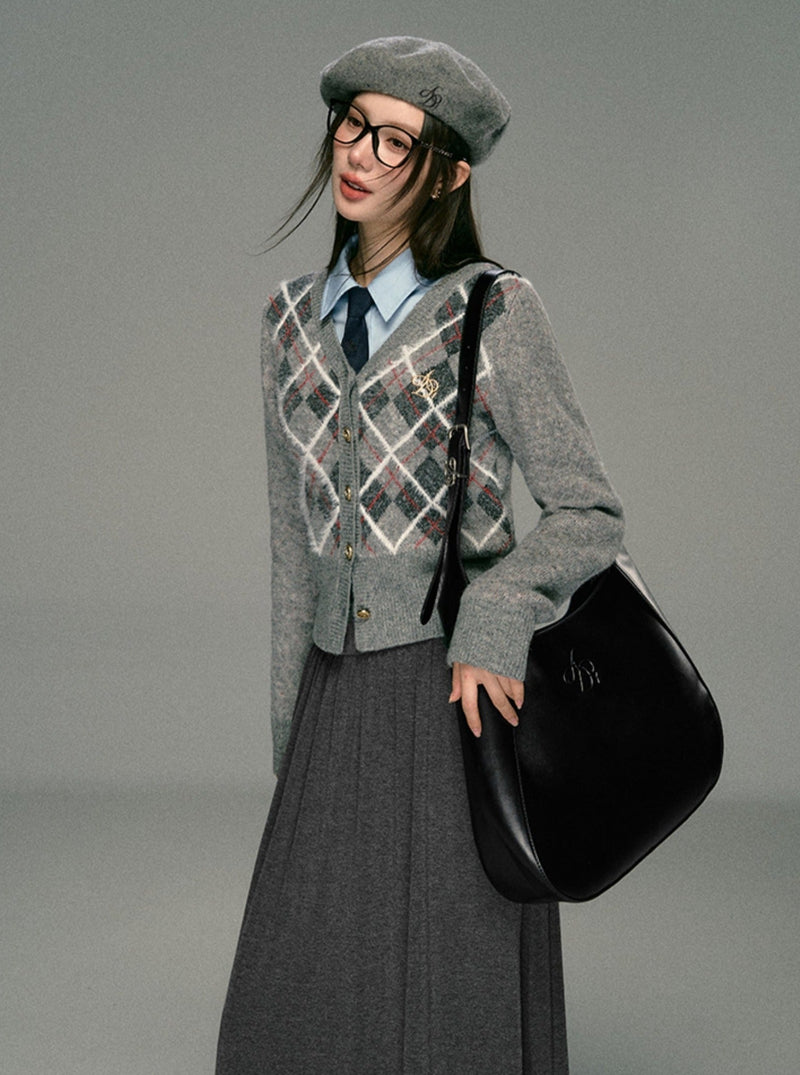 Cozy Argyle Cardigan: -inspired Cropped Sweater