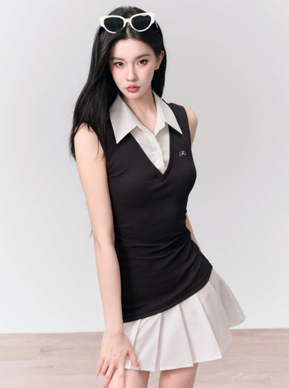 Contrast Collared Mini Dress Duo
