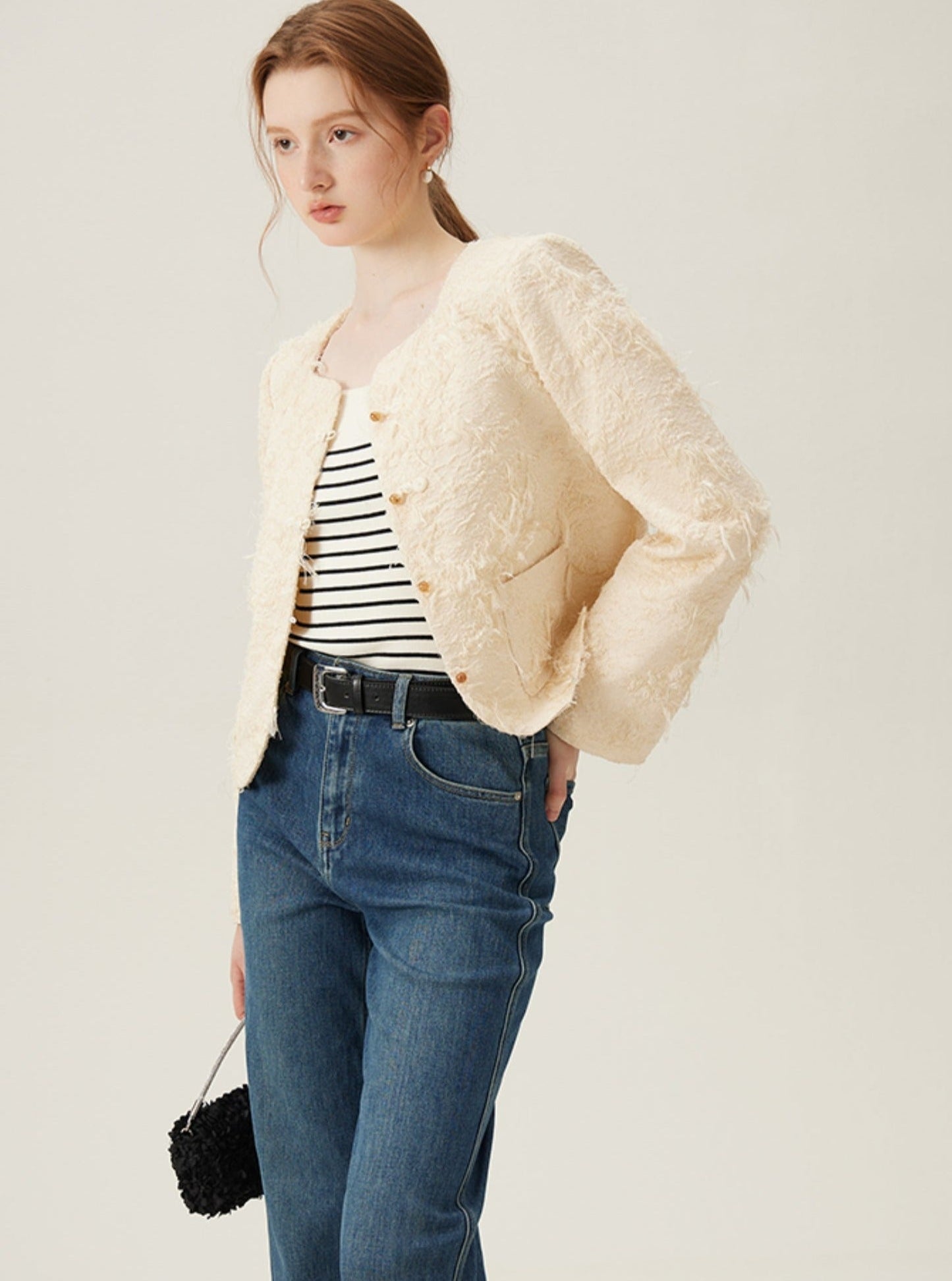 Boucle Pearl Button Coat