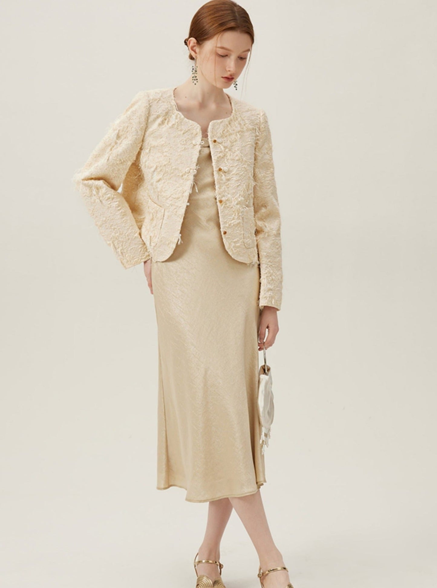 Boucle Pearl Button Coat
