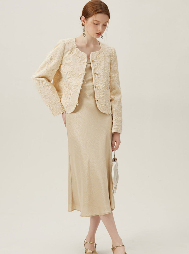 Boucle Pearl Button Coat