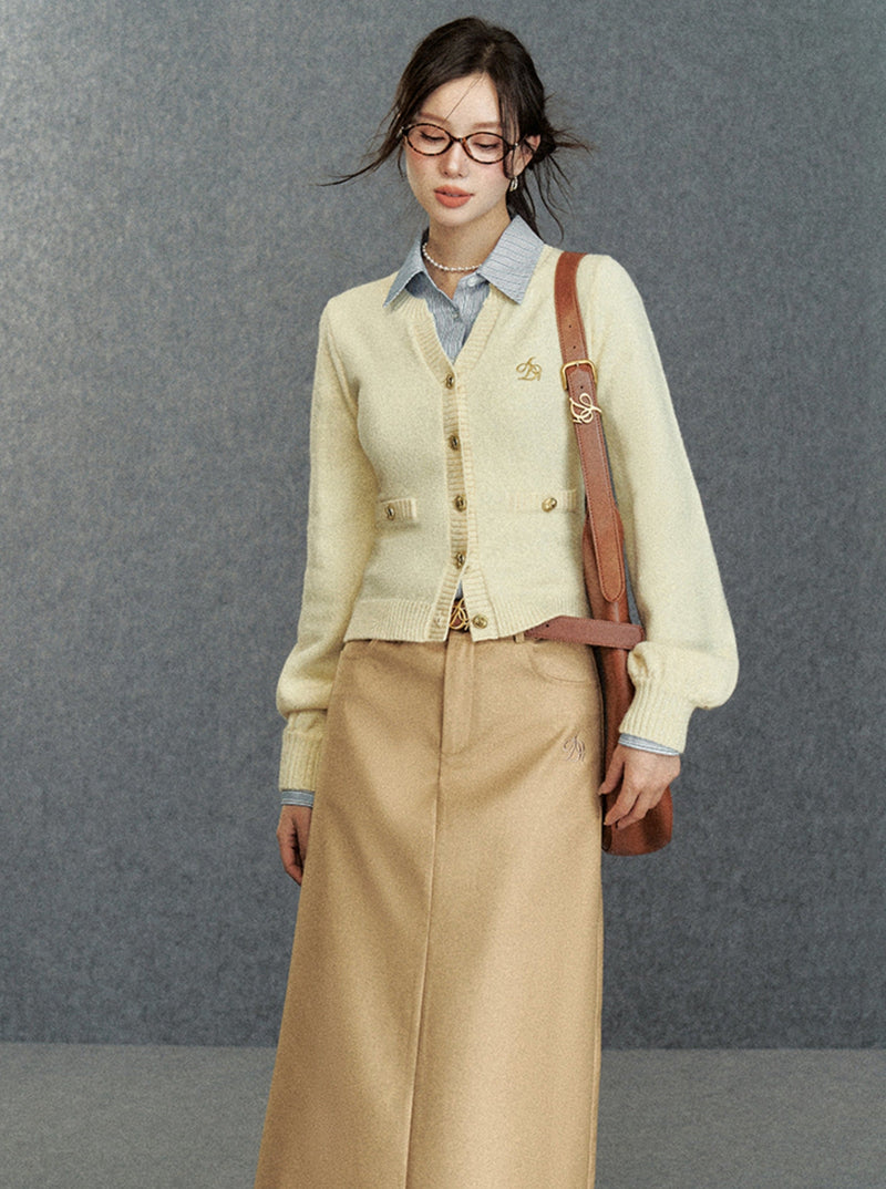 Cream Puff Sleeve Cardigan - Classic Button-up Knit Sweater