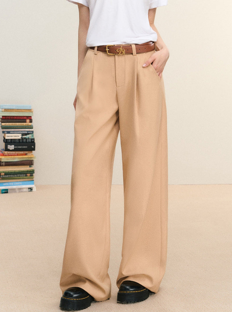 Camel Wide-leg Trousers - High-waisted Pleated Palazzo Pants