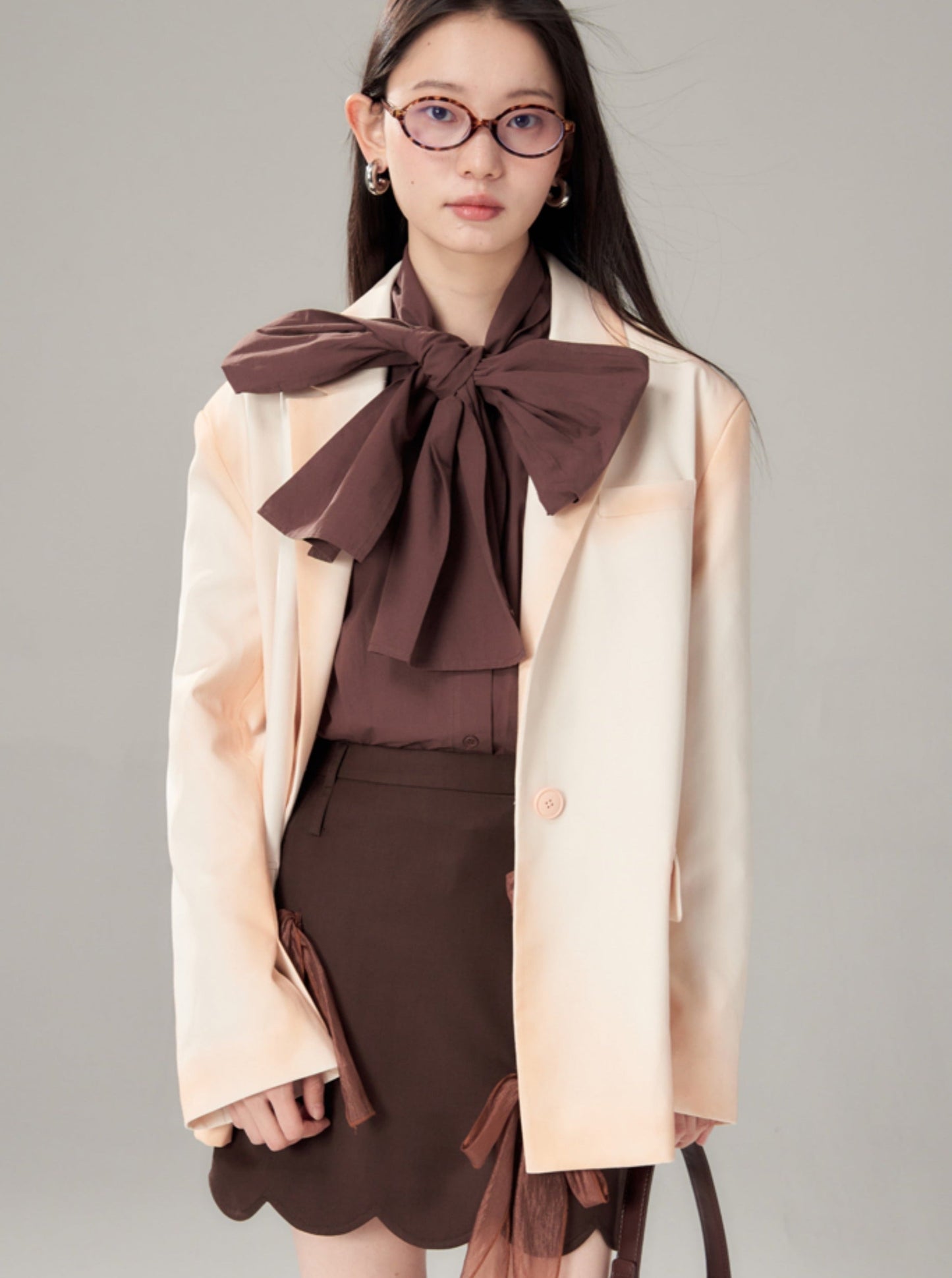 Brown Scalloped Skirt With Sheer Bow Detail