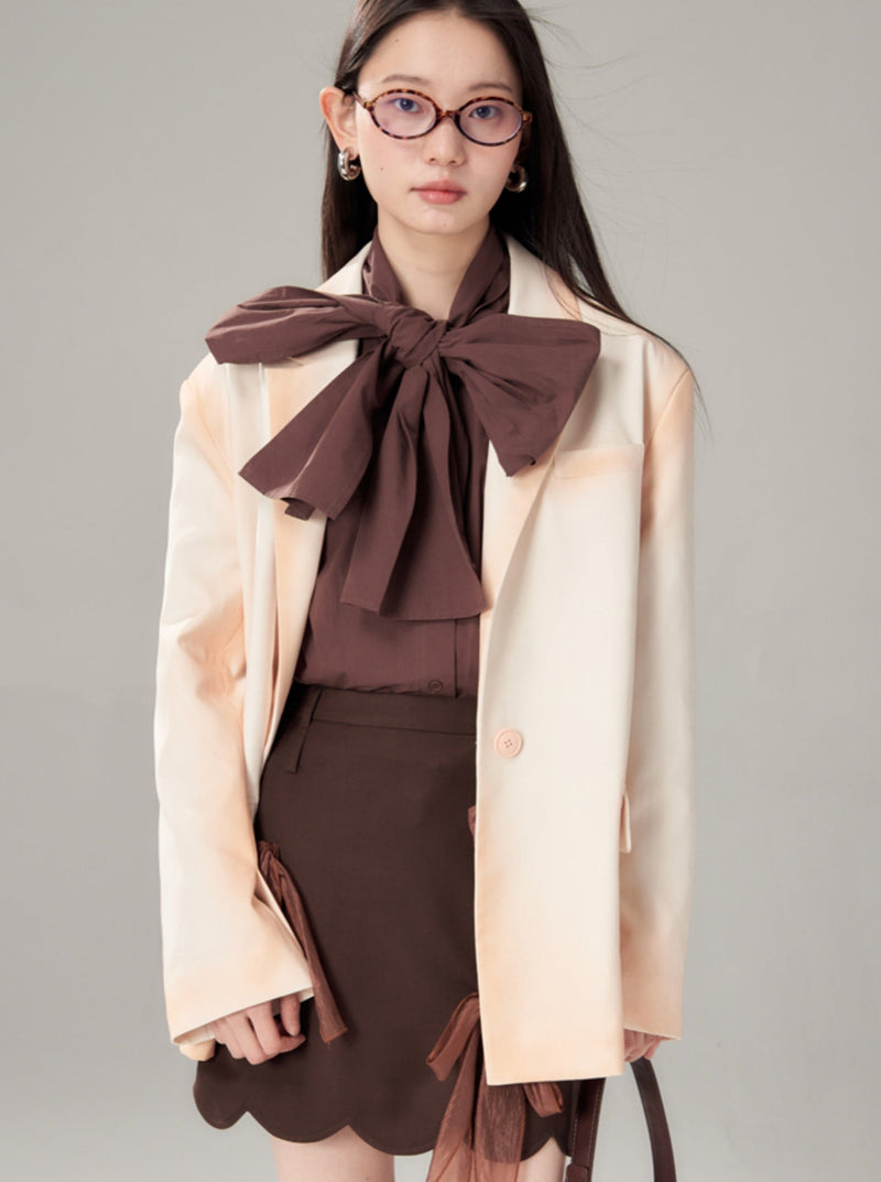 Brown Scalloped Skirt With Sheer Bow Detail