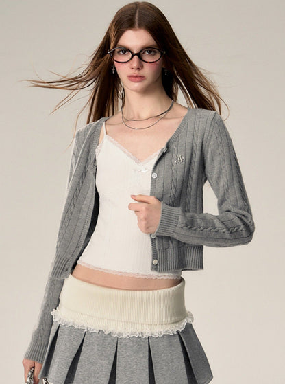 Wool Button-down Cardigan Set
