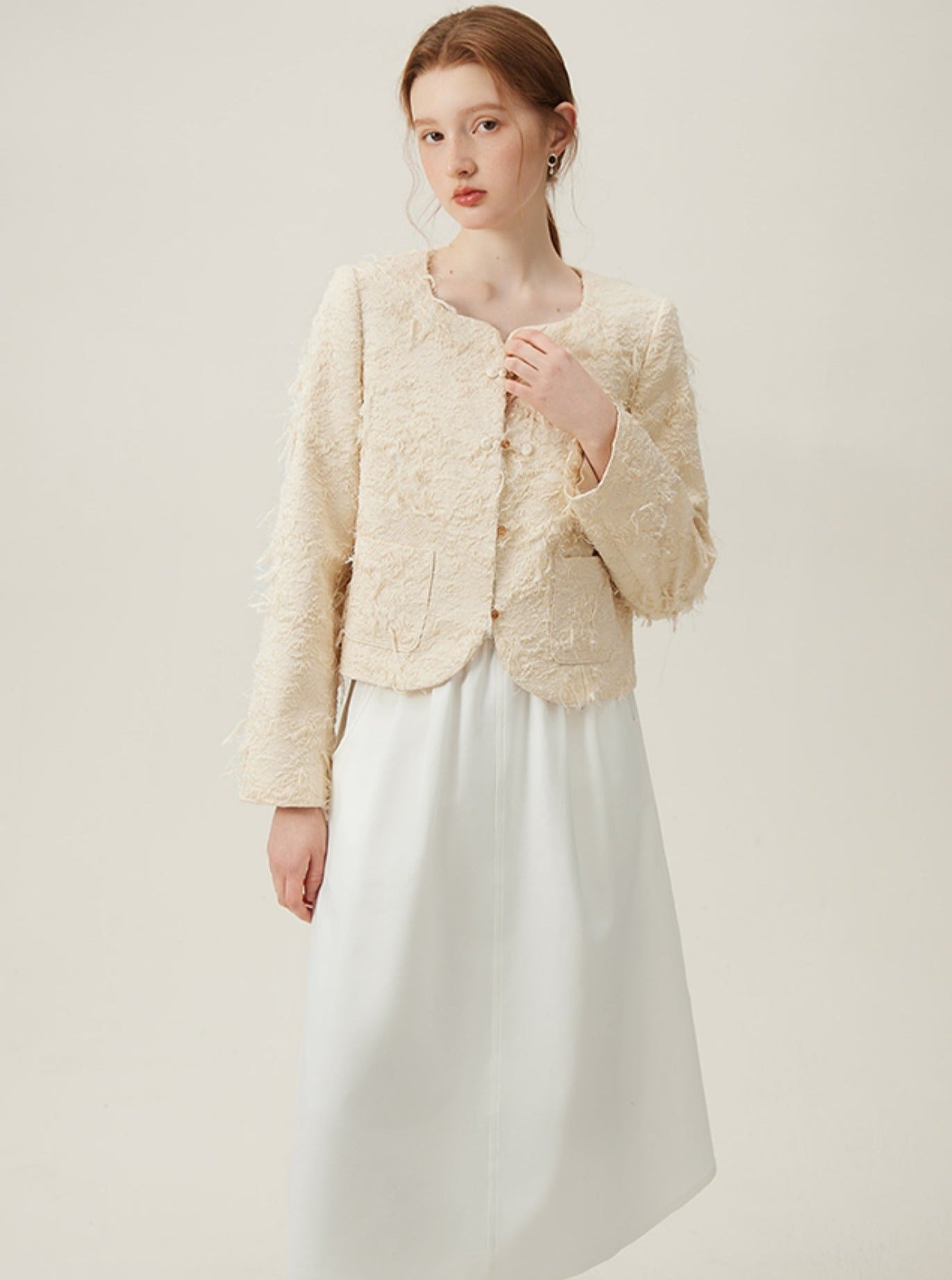 Boucle Pearl Button Coat