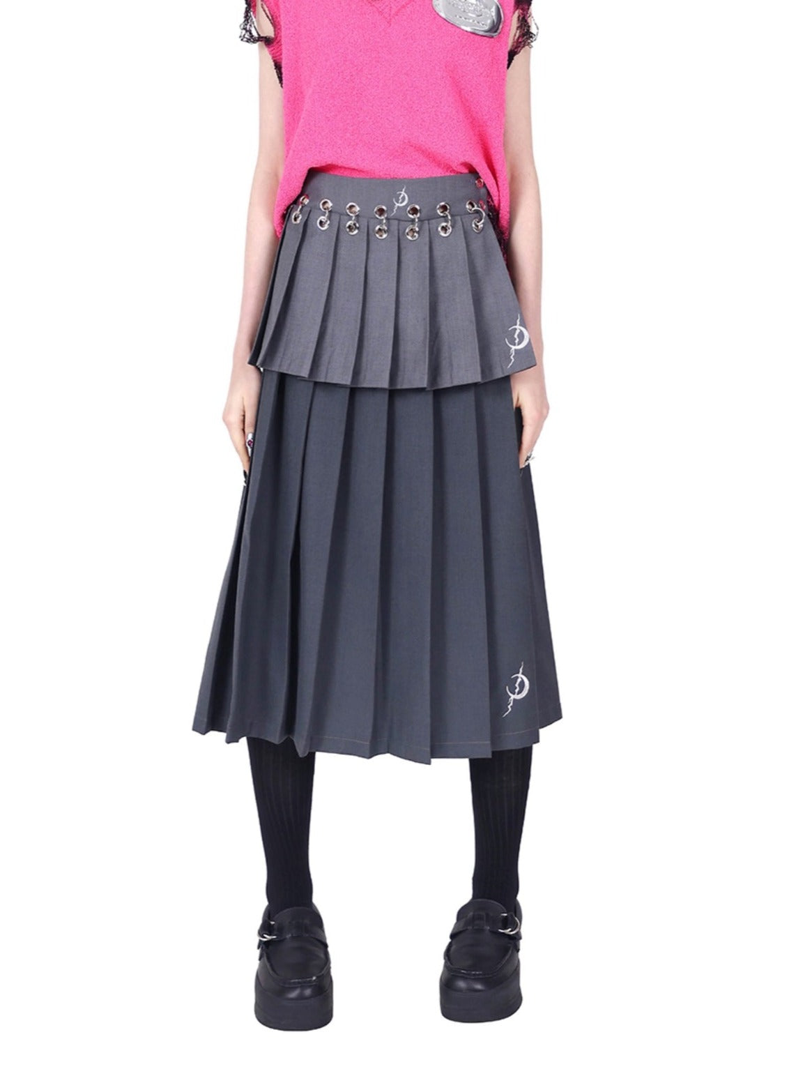 Pinkspink Gothic Tiered Pleated Skirt - Charcoal Gray