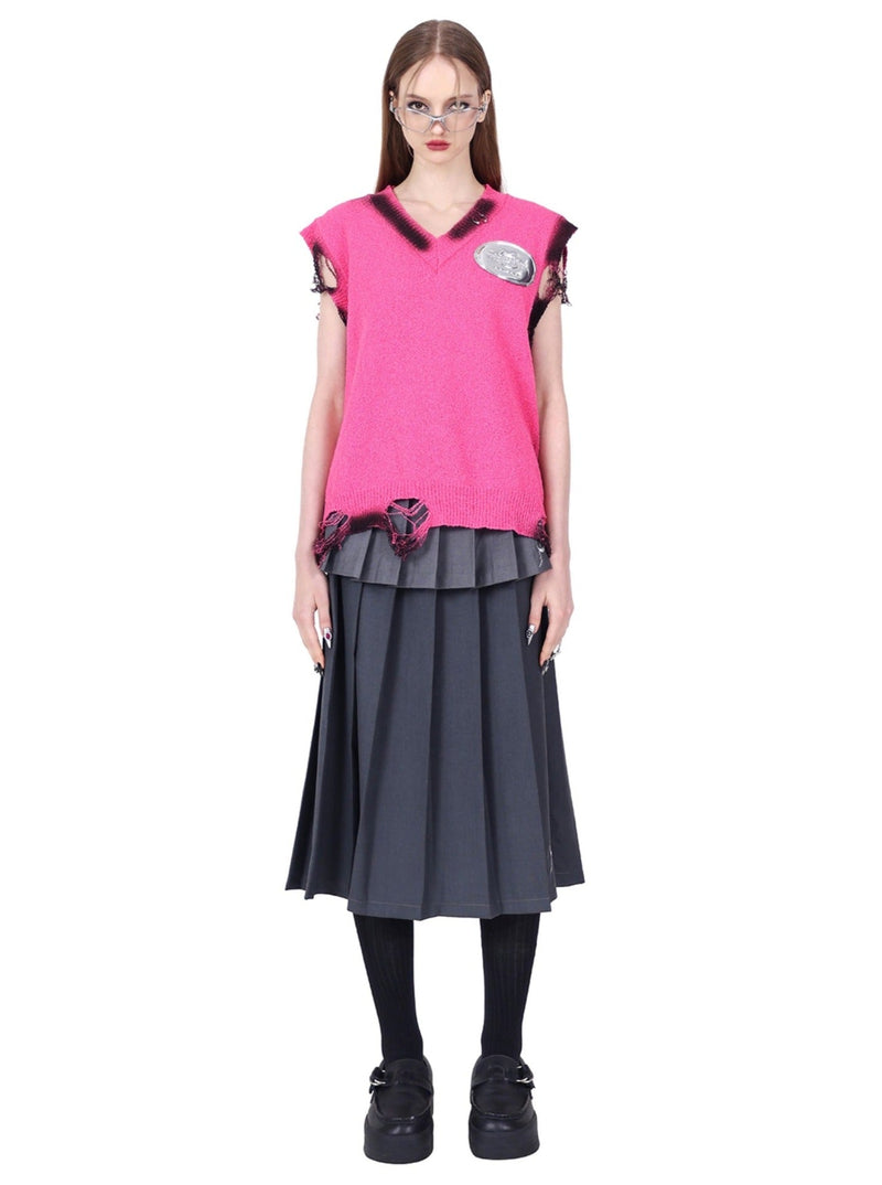 Pinkspink Gothic Tiered Pleated Skirt - Charcoal Gray