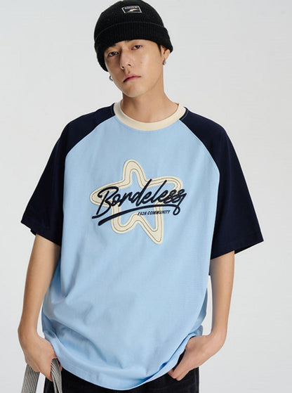 Contrast T-shirt With Star Raw Edge