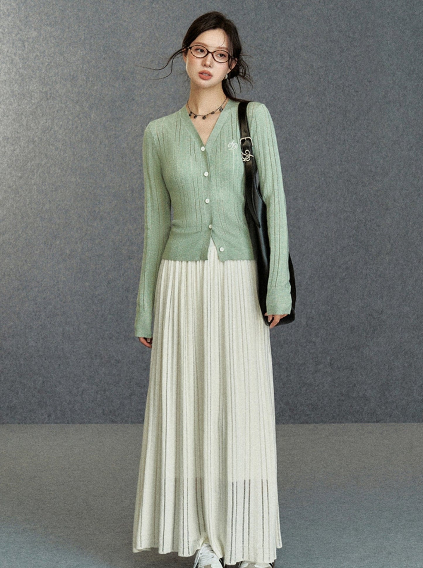 Ribbed Cardigan: Classic V-neck With Signature Embroidery