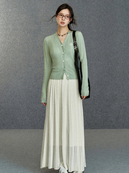 Ribbed Cardigan: Classic V-neck With Signature Embroidery