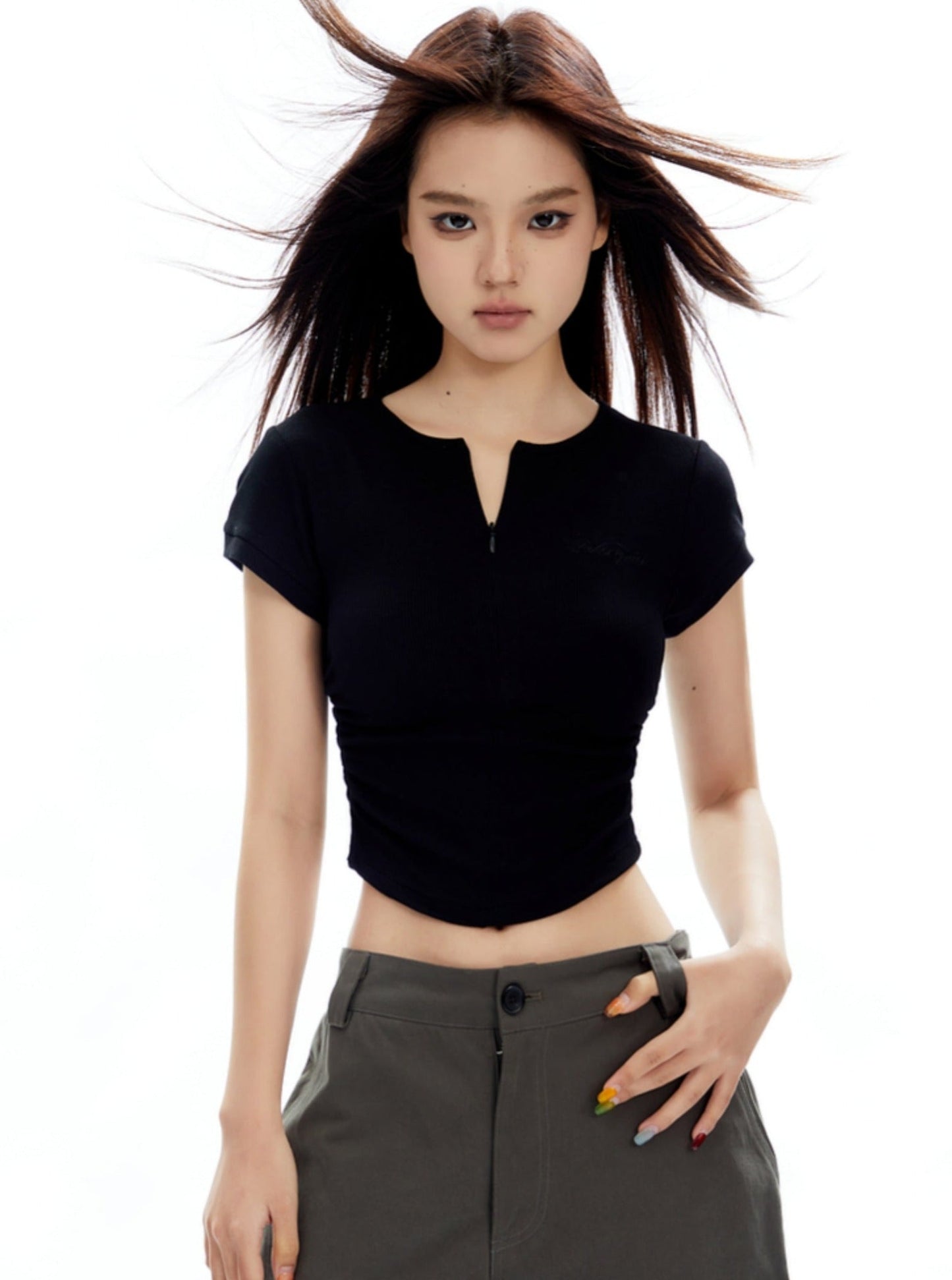 White Cropped T-shirt With Center Ruching