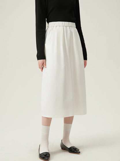 Preppy Elastic Midi Skirt - White A-line Tennis Skirt