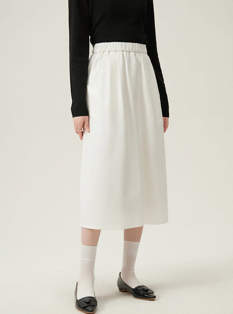 Preppy Elastic Midi Skirt - White A-line Tennis Skirt