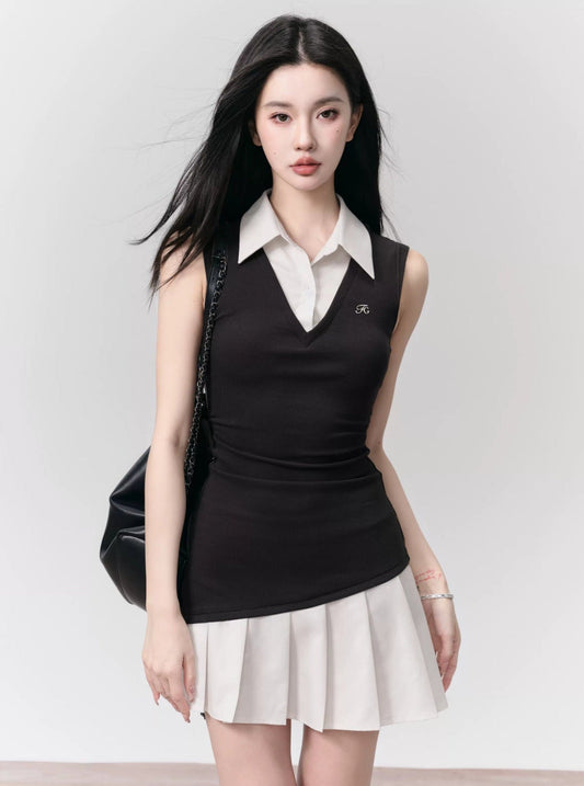 Contrast Collared Mini Dress Duo