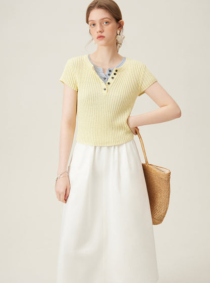 Preppy Elastic Midi Skirt - White A-line Tennis Skirt