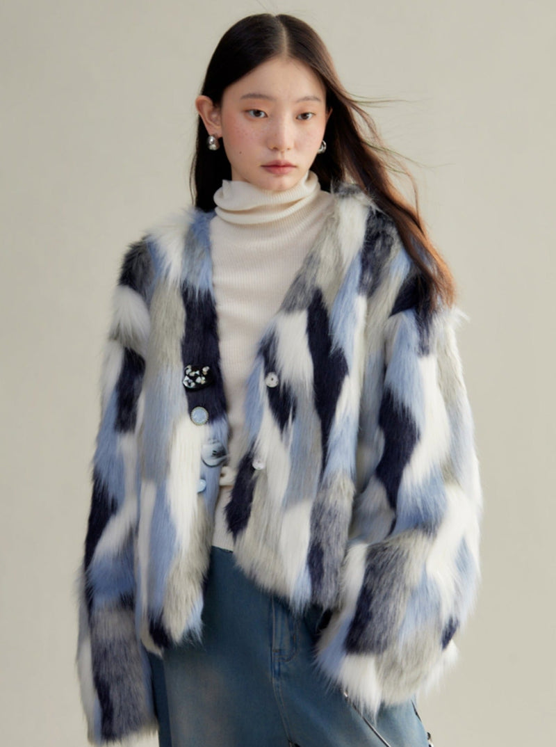 Multi-colored Faux Fur Statement Coat