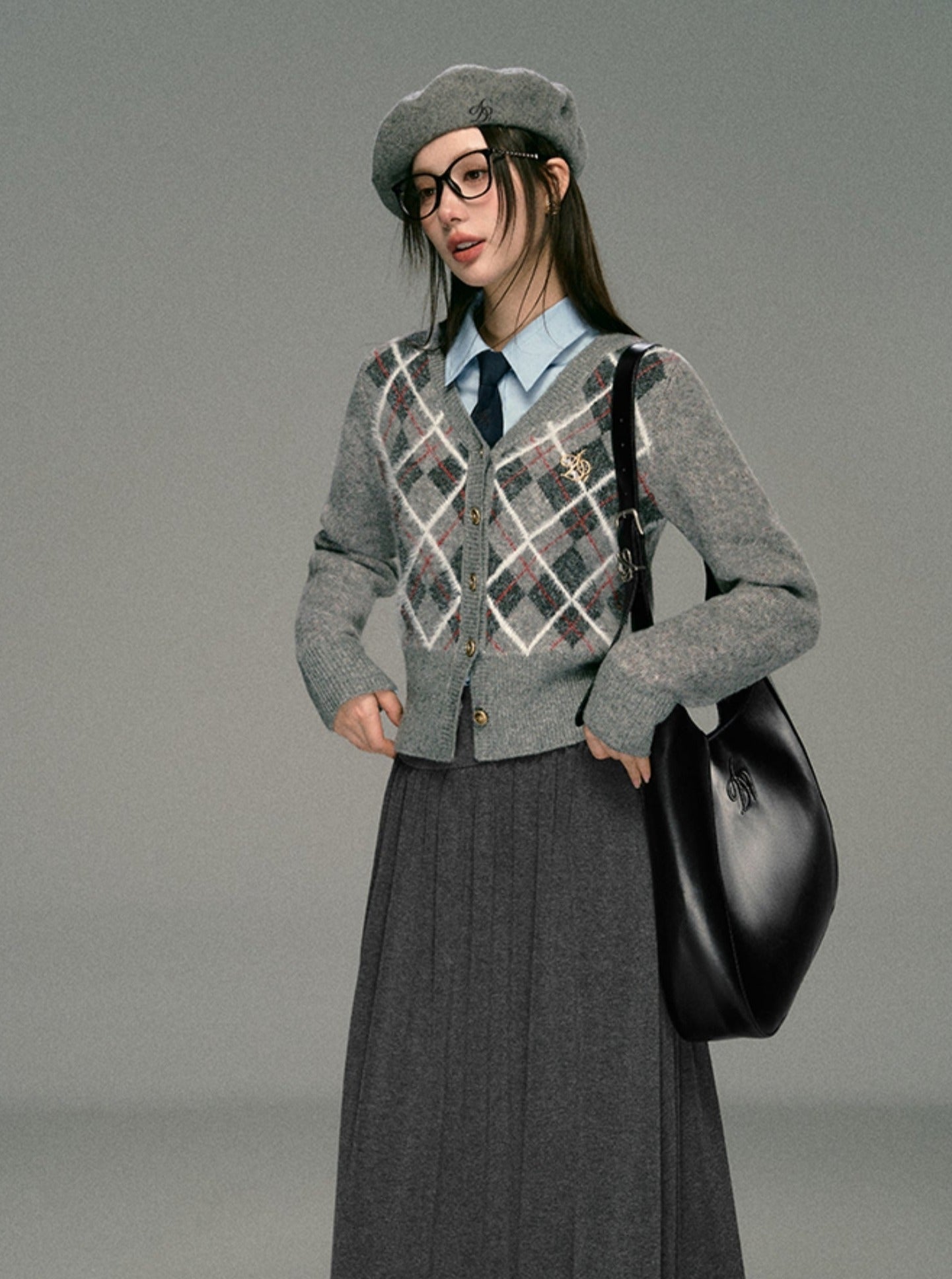 Cozy Argyle Cardigan: -inspired Cropped Sweater
