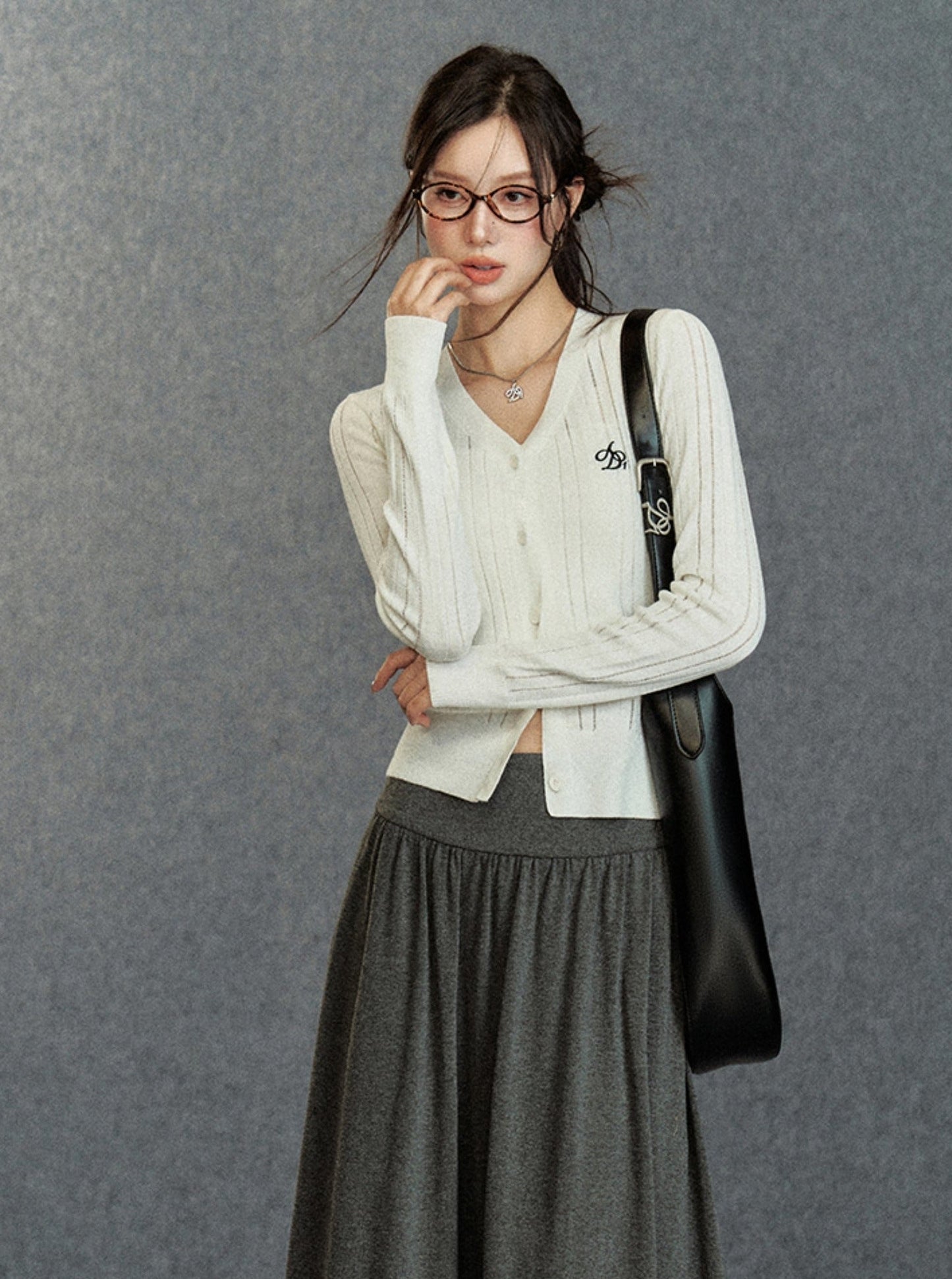Ribbed Cardigan: Classic V-neck With Signature Embroidery