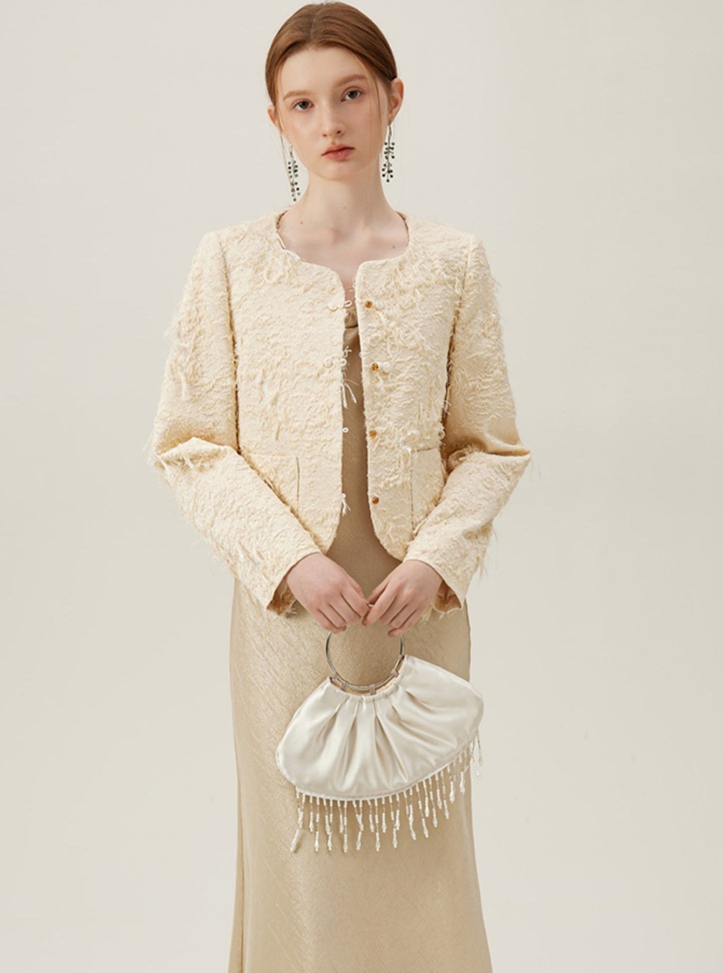 Boucle Pearl Button Coat