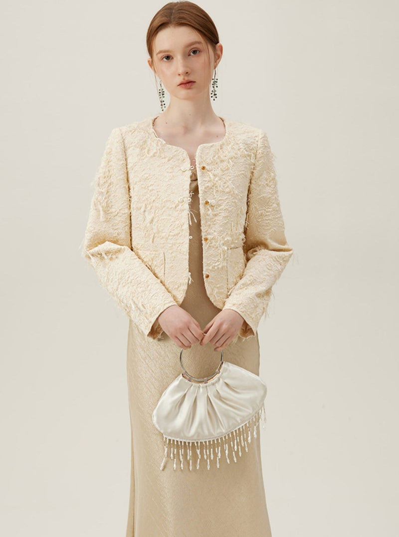 Boucle Pearl Button Coat