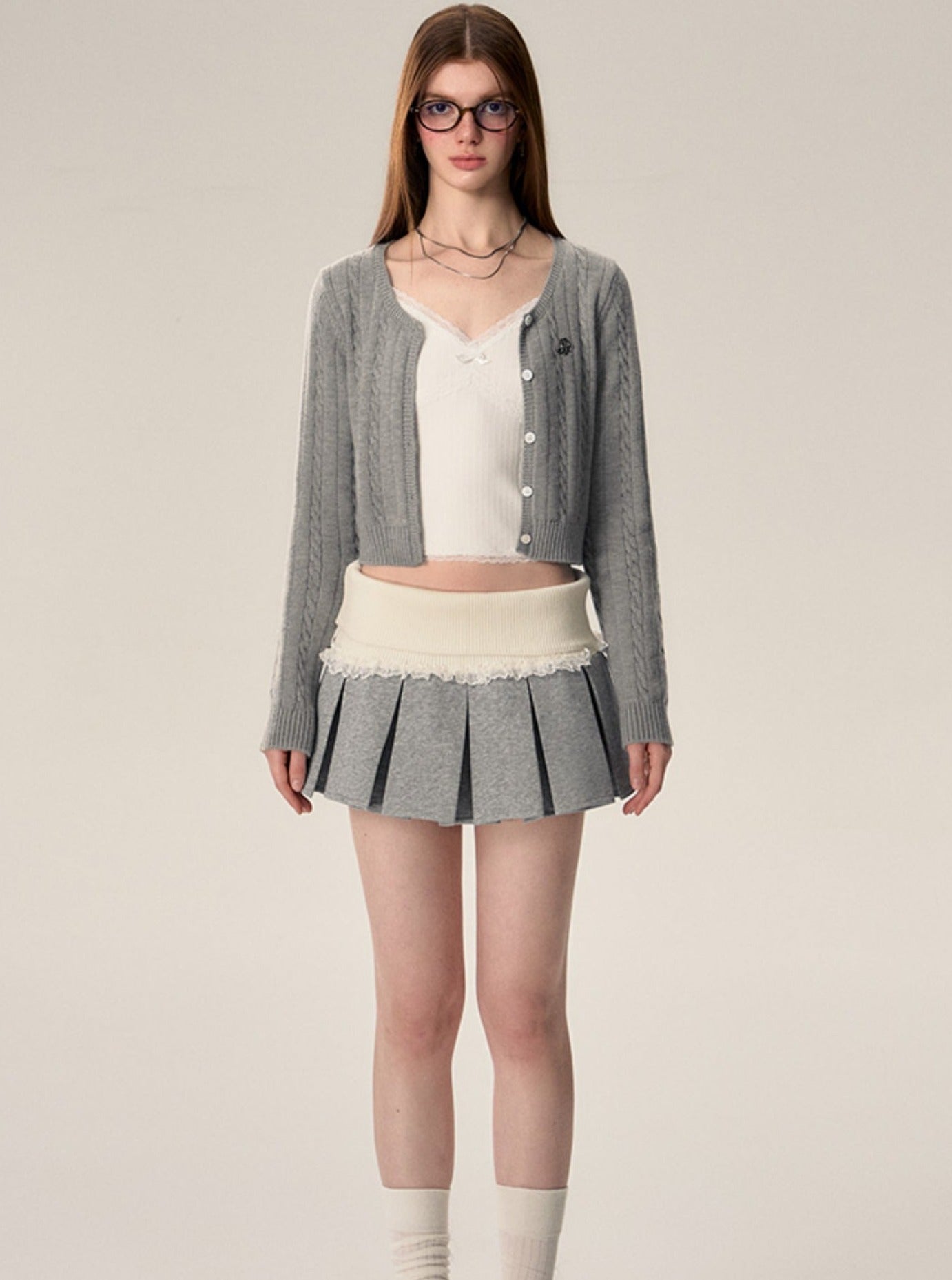 Wool Button-down Cardigan Set