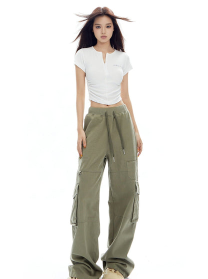 White Cropped T-shirt With Center Ruching