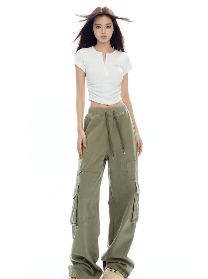 White Cropped T-shirt With Center Ruching