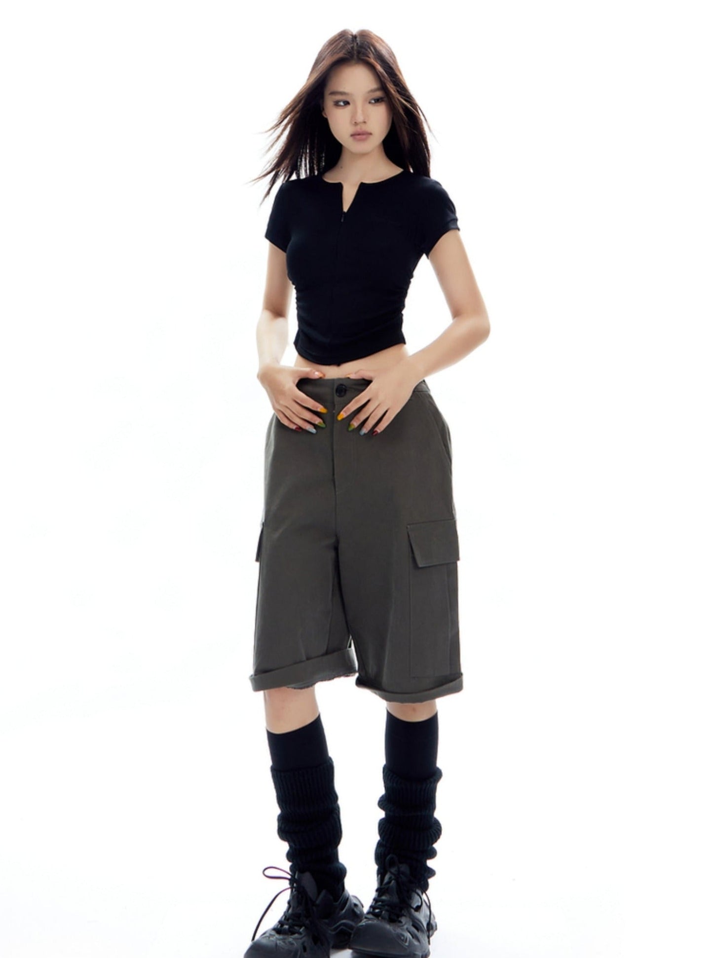 White Cropped T-shirt With Center Ruching
