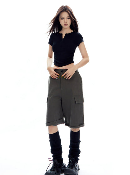 White Cropped T-shirt With Center Ruching