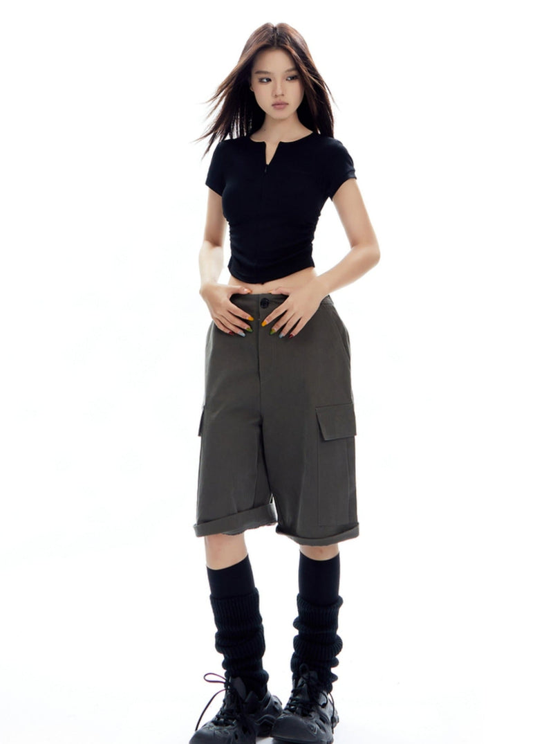 White Cropped T-shirt With Center Ruching