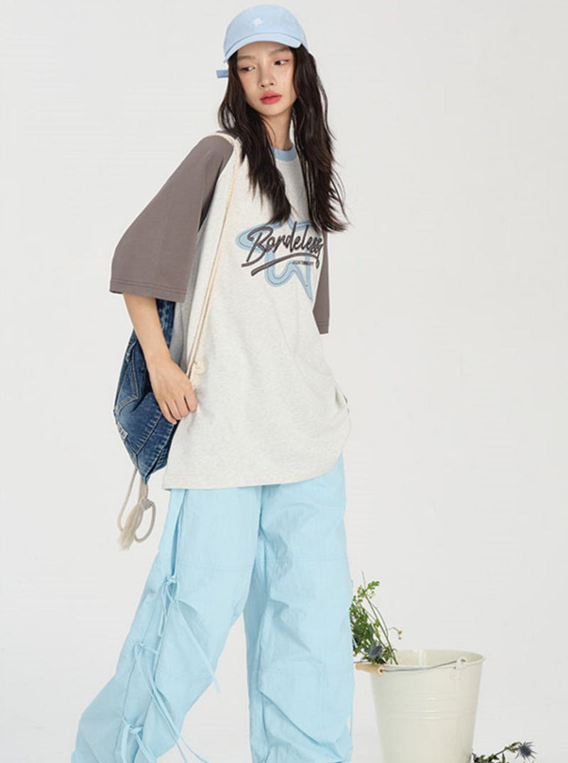 Contrast T-shirt With Star Raw Edge