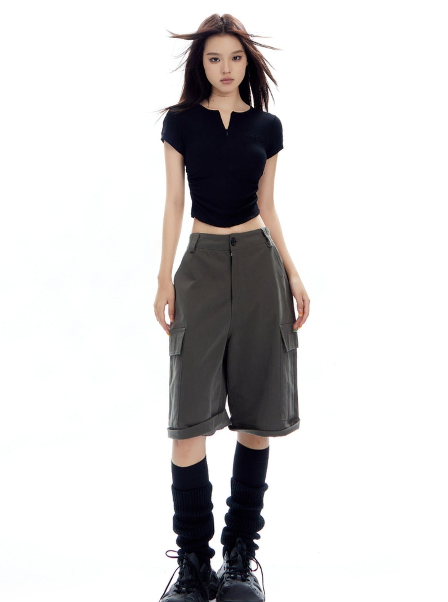 White Cropped T-shirt With Center Ruching