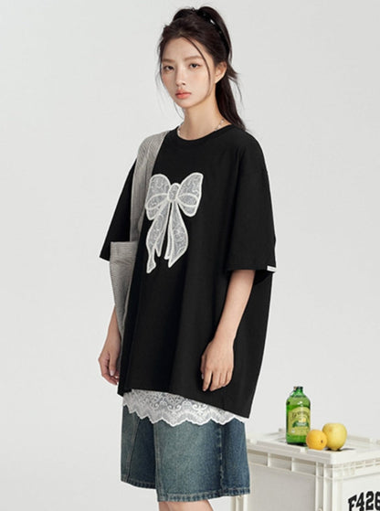 T-shirt With Lace Bow Detail