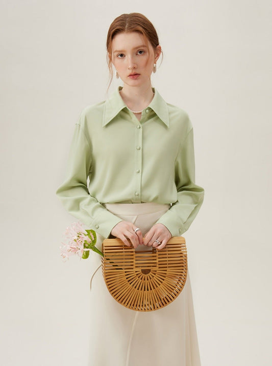 Sage Pearl Button Blouse