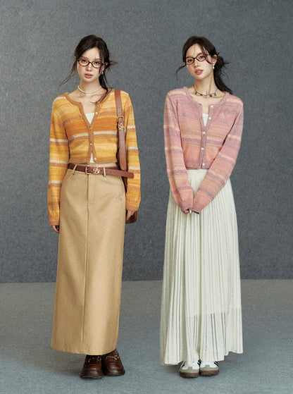 Cropped Pastel Cardigan - Sheer Knit Button-up Sweater