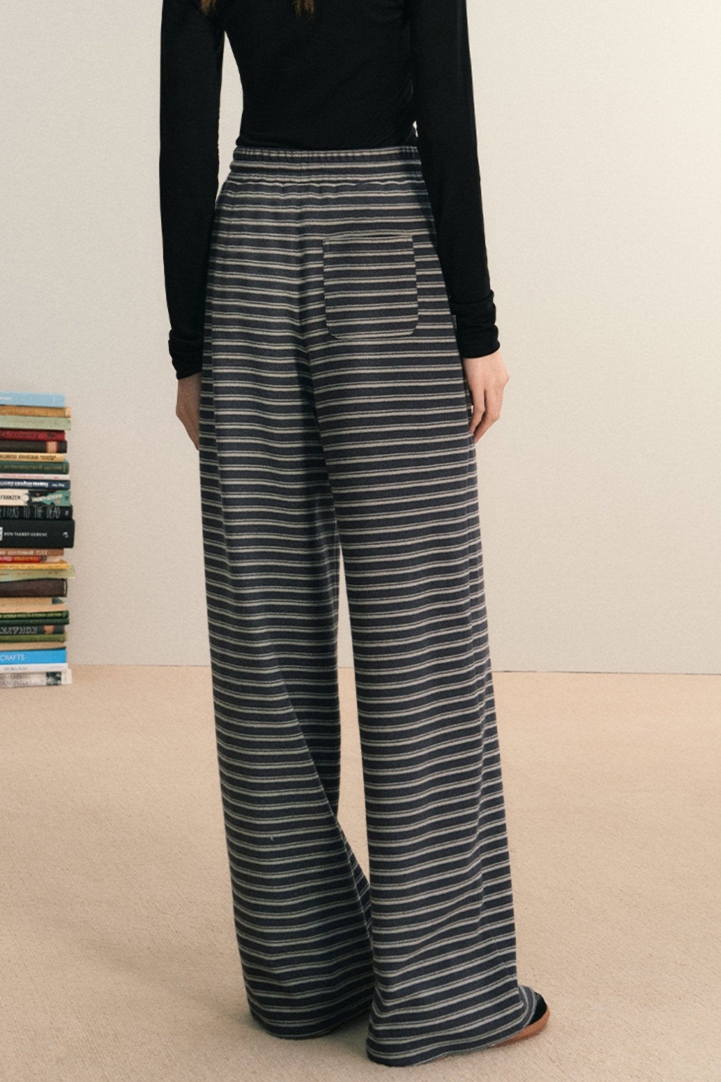 Striped Wide-leg Lounge Pants - Drawstring Waist Palazzo Trousers