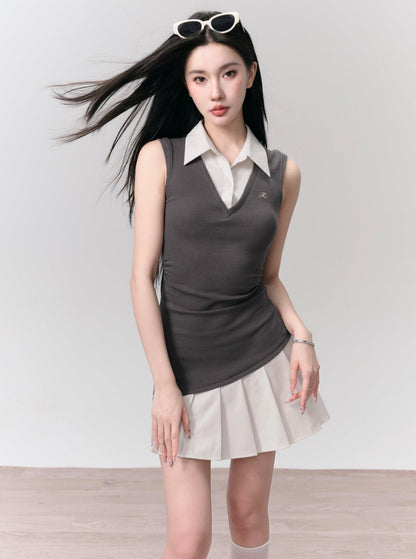 Contrast Collared Mini Dress Duo