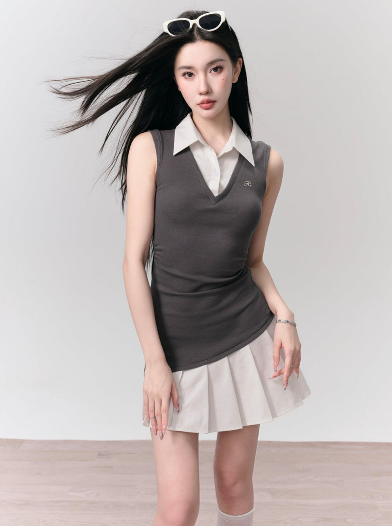 Contrast Collared Mini Dress Duo