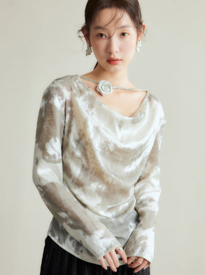 Silvery-white Satin/silk Blouse