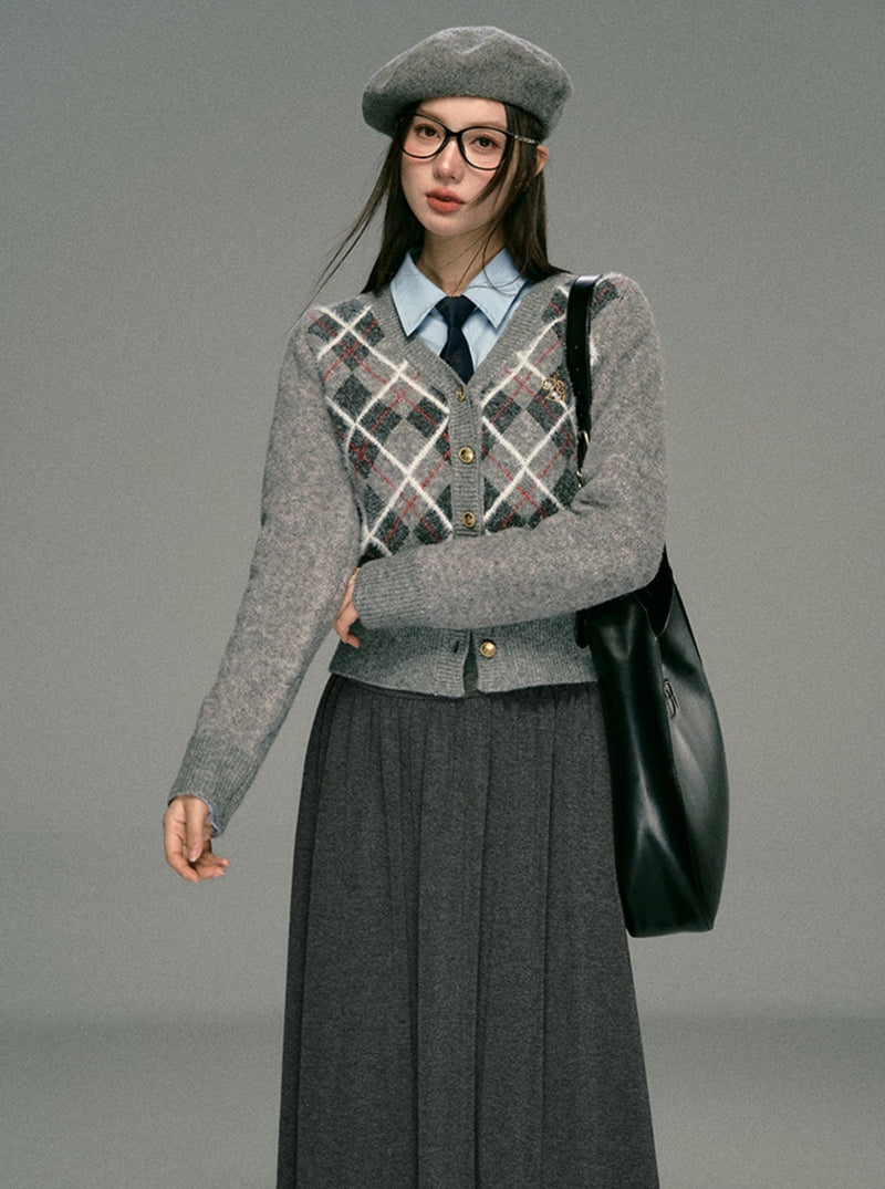 Cozy Argyle Cardigan: -inspired Cropped Sweater
