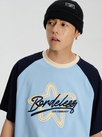 Contrast T-shirt With Star Raw Edge