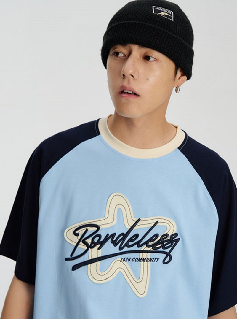 Contrast T-shirt With Star Raw Edge