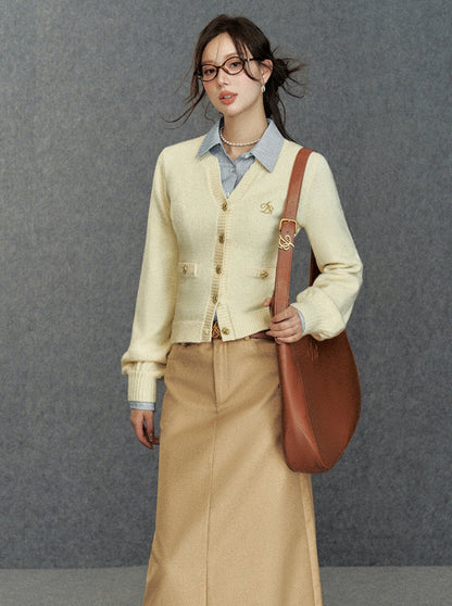 Cream Puff Sleeve Cardigan - Classic Button-up Knit Sweater