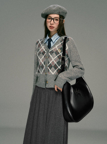 Cozy Argyle Cardigan: -inspired Cropped Sweater