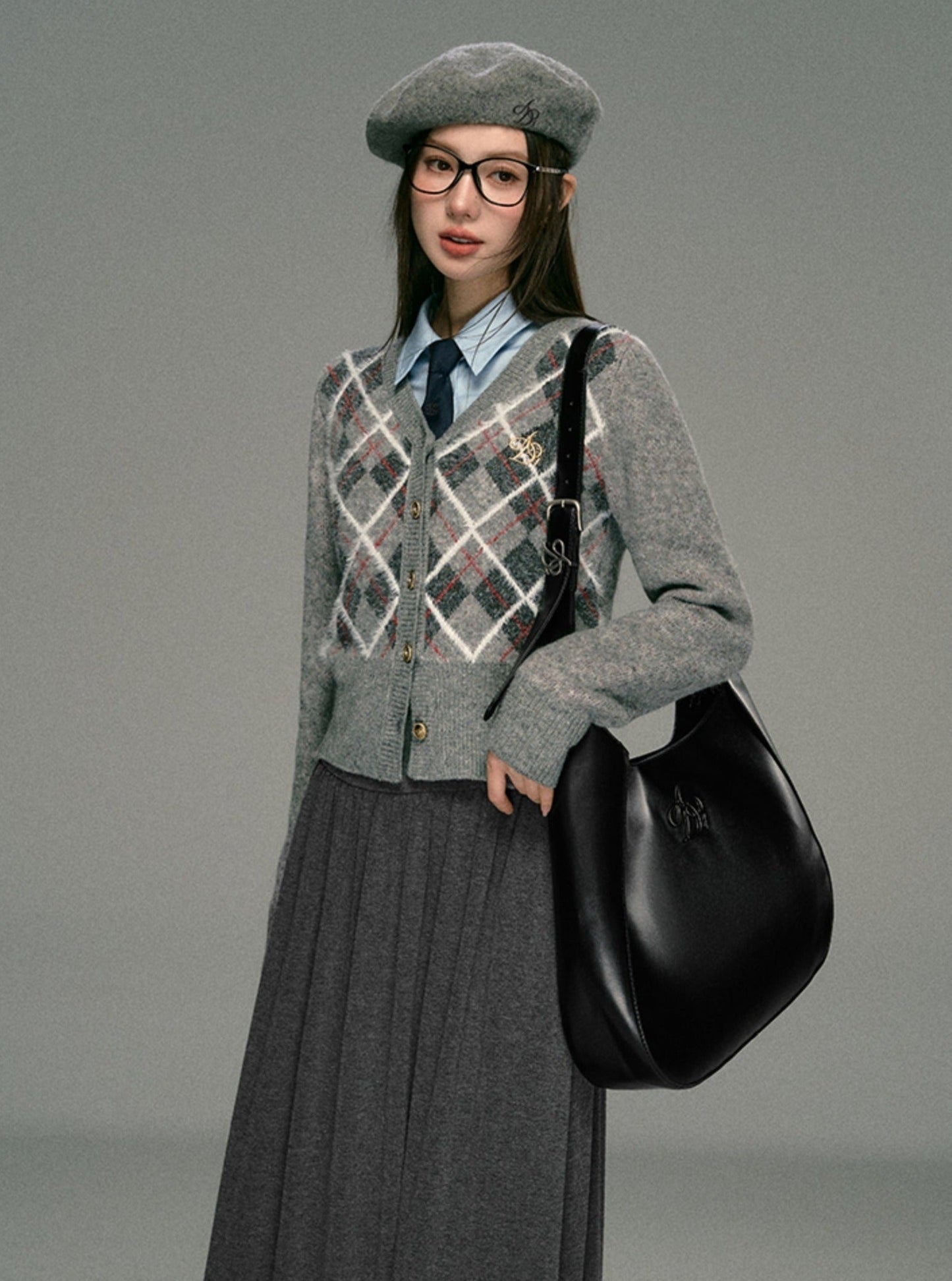 Cozy Argyle Cardigan: -inspired Cropped Sweater