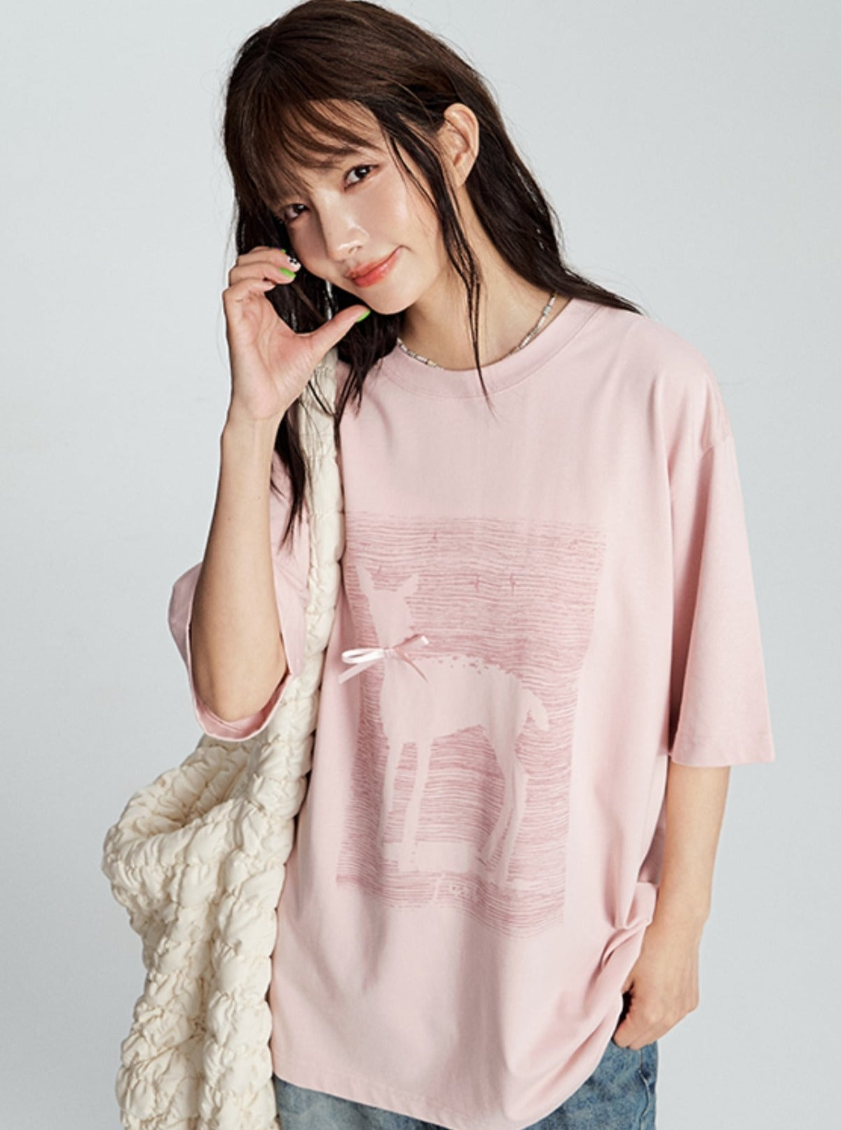 Short Sleeve T-shirt With Ribbon Bow