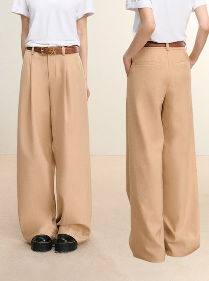 Camel Wide-leg Trousers - High-waisted Pleated Palazzo Pants