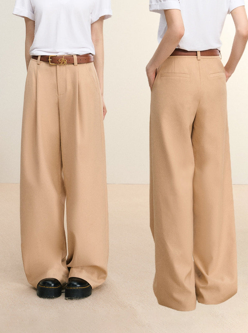 Camel Wide-leg Trousers - High-waisted Pleated Palazzo Pants